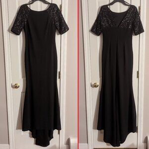 Calvin Klein Women's Sequined-Sleeve V-Back Gown